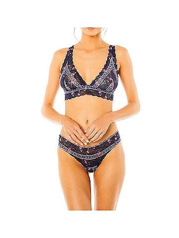 Cosabella Jolie Printed Tall Triangle Bralette in Stripe Floral / Nocturnal Blue (view 2)
