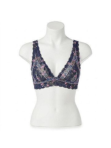 Cosabella Jolie Printed Tall Triangle Bralette in Stripe Floral / Nocturnal Blue (view 1)