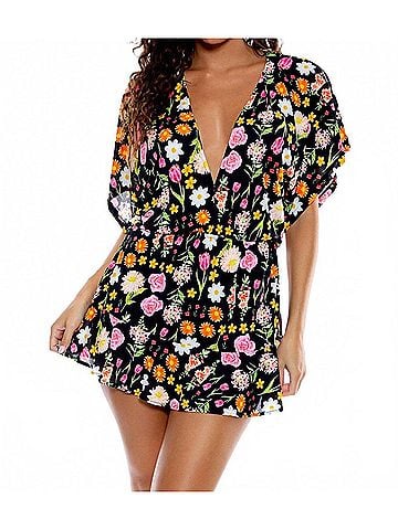 Luli Fama Luli's Secret Garden Playera V-Neck Ruffle Mini Dress in Multicolor (view 2)