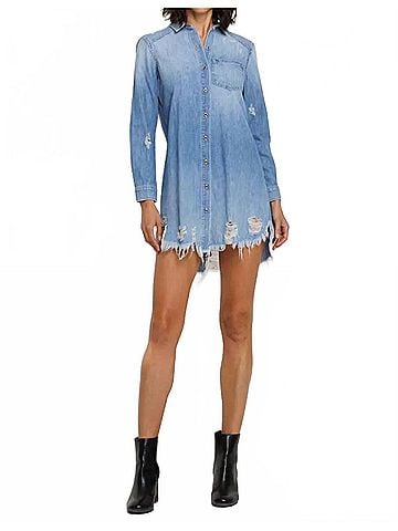 SNEAK PEEK Women's Denim Shirt Dress in Blue (view 2)
