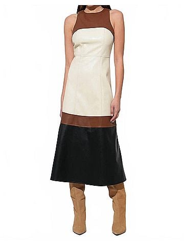 Adelyn Rae Caspia Vegan Leather Dress in Brown (view 2)