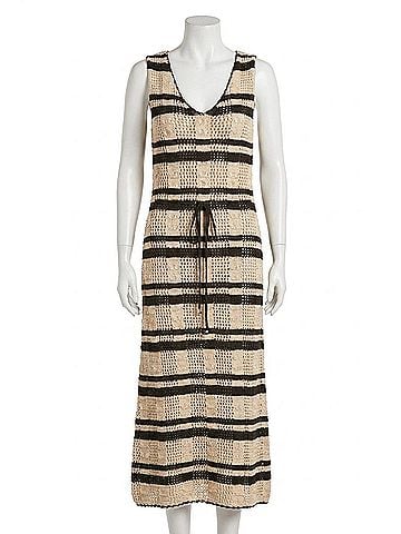 Elan Striped Crochet Knit Dress in Natural Black (view 1)