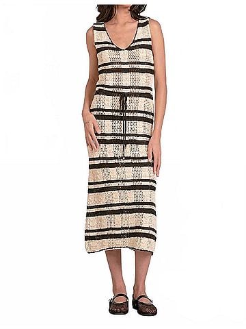 Elan Striped Crochet Knit Dress in Natural Black (view 2)
