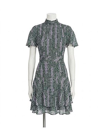 Reiss Natalie Printed Slit Sleeve Dress in Green (view 1)