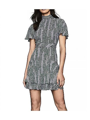 Reiss Natalie Printed Slit Sleeve Dress in Green (view 2)