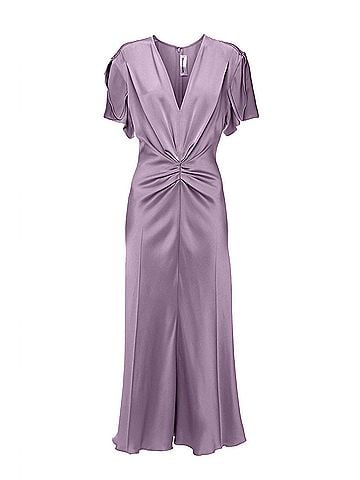 Victoria Beckham Gathered V Neck Midi Dress in Iris (view 1)