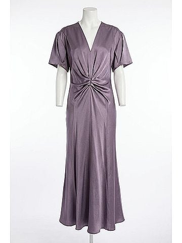 Victoria Beckham Gathered V Neck Midi Dress in Iris (view 2)