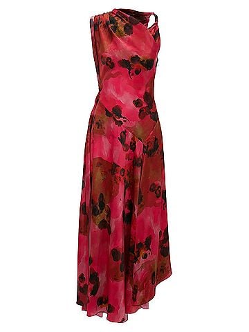 Victoria Beckham Sleeveless Draped Midi Dress in Raspberry Floral (view 1)
