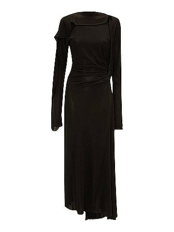 Victoria Beckham Long Sleeve Draped Jersey Gown in Black (view 1)
