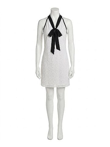Karl Lagerfeld Geo-Lace Tie-Neck Shift Dress in Soft White (view 1)