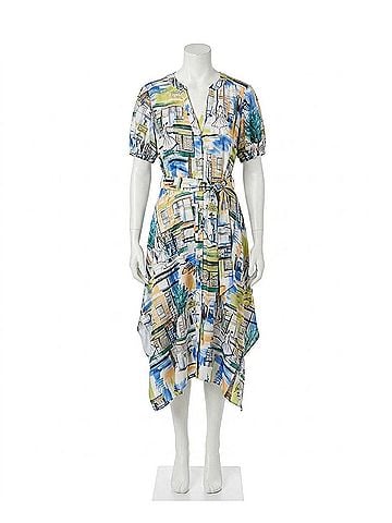 Karl Lagerfeld Printed Paris Scene Be Palace Dress in Blue Citrus Green Multi (view 1)