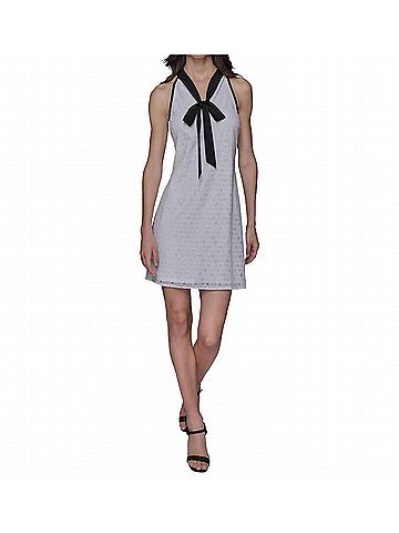 Karl Lagerfeld Geo-Lace Tie-Neck Shift Dress in Soft White (view 2)