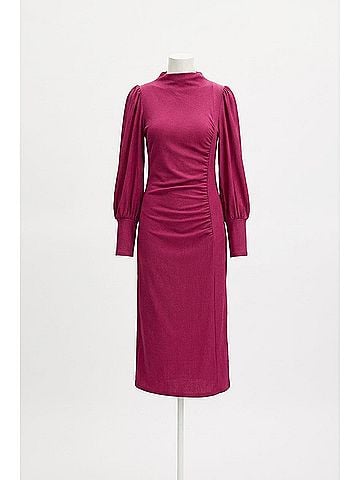 Gestuz Rifagz Puff Fitted Midi Dress in Fuschia (view 2)