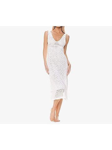 Helen Jon Claudia Crochet Midi Dress in White (view 2)