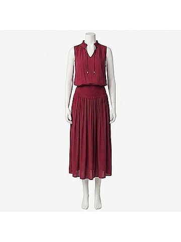 Helen Jon Sleeveless Smocked Dress in Merlot (view 2)