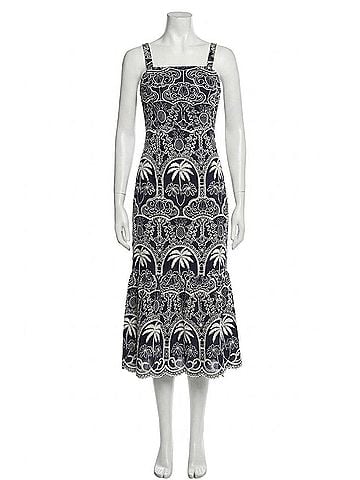 Adelyn Rae Evangeline Scallop Embroidery Midi Dress in Navy &amp; Ivory (view 1)