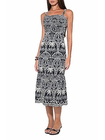Adelyn Rae Evangeline Scallop Embroidery Midi Dress in Navy &amp; Ivory (view 2)