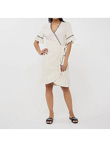 ESQUALO Dana Contrast Stitch Midi Dress in Sand (view 2)