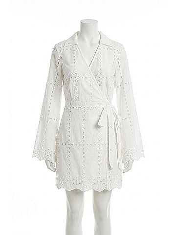 Adelyn Rae Bella Wrap Eyelet Dress in White (view 1)