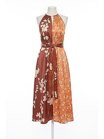 Adelyn Rae Sandi Two Toned Halter Midi Dress in Marigold/Brown (view 1)