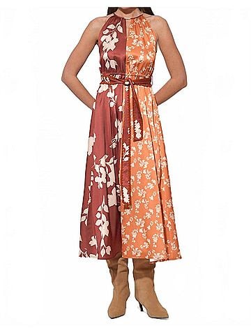 Adelyn Rae Sandi Two Toned Halter Midi Dress in Marigold/Brown (view 2)
