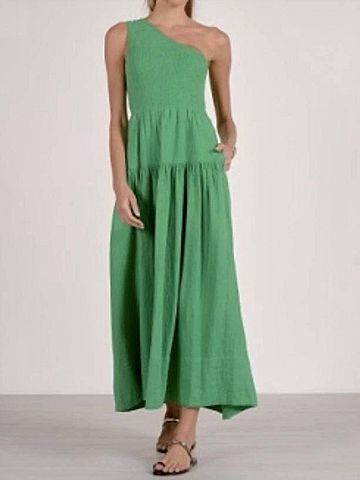 Elan One Shoulder Maxi Dress in Green (view 2)