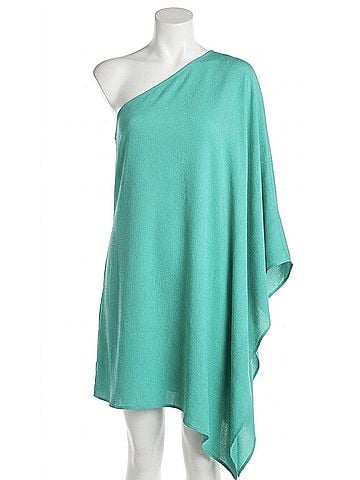 Tyche Hammer Satin One Sleeve Dress in Green (view 1)