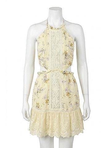 Olivaceous Evie Halter Mini Dress in Butter Floral (view 1)