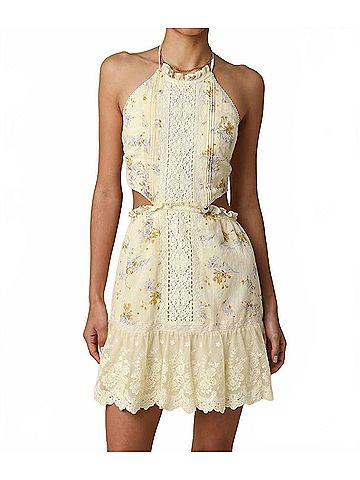 Olivaceous Evie Halter Mini Dress in Butter Floral (view 2)