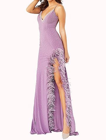 Jovani Embellished Low Back Party Dress in Lilac (view 2)