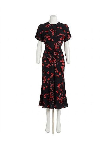 Victoria Beckham Gathered Waist Midi Dress in Scifi Floral (view 1)