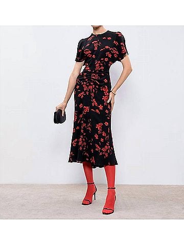 Victoria Beckham Gathered Waist Midi Dress in Scifi Floral (view 2)