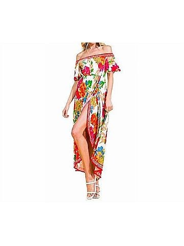 Flying Tomato Floral Off Shoulder Hi-Lo Maxi Dress in Ivory (view 2)