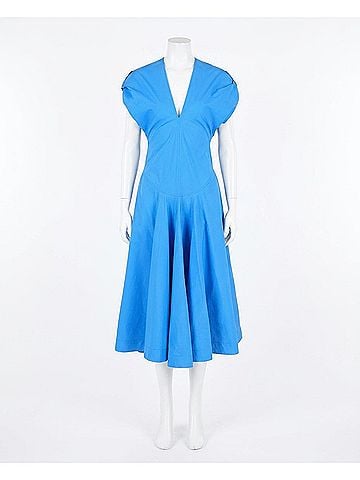 Salvatore Ferragamo Women's Cotton Poplin Midi Dress in Light Blue (view 2)