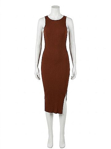 LUCCA Amaryllis Ribbed Knit Midi Dress in Sienna (view 1)