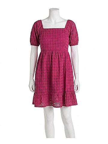 La Blanca Saltwater Sands Short Sleeve Eyelet Mini Dress in Magenta (view 1)