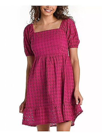 La Blanca Saltwater Sands Short Sleeve Eyelet Mini Dress in Magenta (view 2)