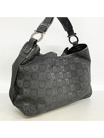 Salvatore Ferragamo Salvatore Ferragamo Gancini Nylon Canvas Tote Bag, Black, Women's, P3386316 (view 2)