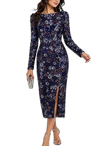 MARCHESA notte Floral Bouquets Sequin Cocktail Midi Dress Cocktail Dress (view 1)