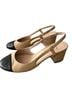French Sole 100% Leather Color Block Black Tan Heels Size 7 1/2 - photo 2