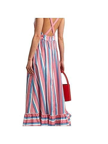 STAUD Staud Eunice Striped Stretch Cotton Pink And Blue Casual Dress (view 2)