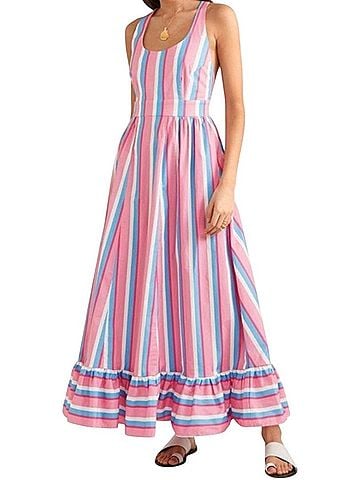 STAUD Staud Eunice Striped Stretch Cotton Pink And Blue Casual Dress (view 1)