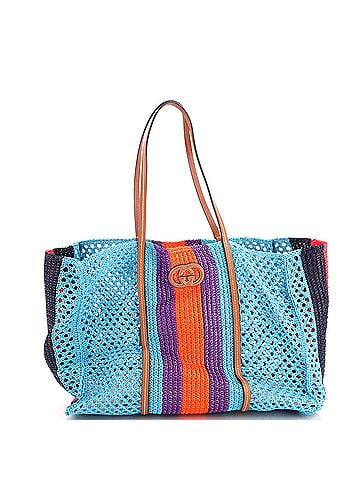 Gucci Interlocking G Web Tote Raffia with Leather Medium (view 1)
