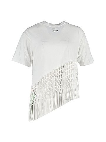 OFF-WHITE Off-white Asymmetric Net Cotton T-shirt in White Cotton (view 1)