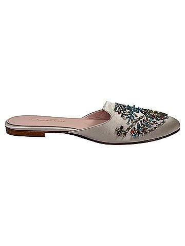 Oscar De La Renta Oscar De La Renta Embellished Mules in White Satin (view 1)