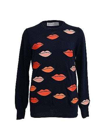 Victoria Beckham Victoria Victoria Beckham Lips Print Sweater in Navy Blue Wool (view 1)