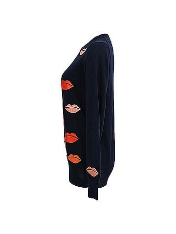 Victoria Beckham Victoria Victoria Beckham Lips Print Sweater in Navy Blue Wool (view 2)