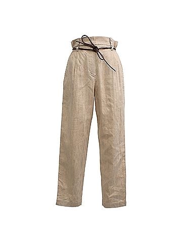 Brunello Cucinelli Brunello Cucinelli Belted Carrot Pants in Beige Cotton (view 1)