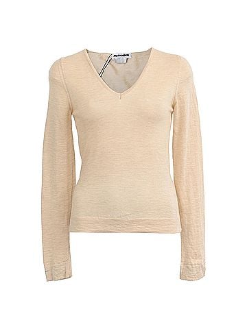 Jil Sander Jil Sander V-Neck Sweater in Beige Cashmere (view 1)