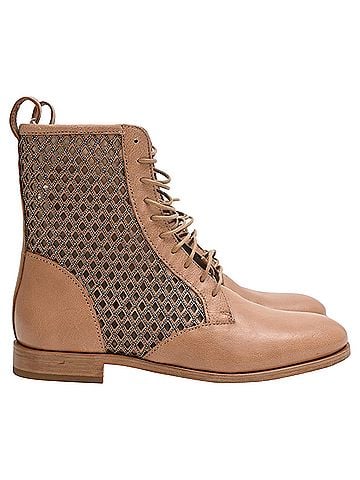 Brunello Cucinelli Brunello Cucinelli Beaded Lace-Up Ankle Boots in Brown Leather (view 1)